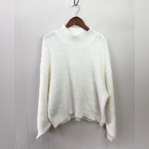 Victorio & Lucchino cream fuzzy knot mock neck oversized slouchy sweater